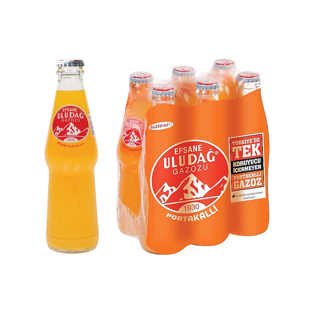 ULUDAG GAZOZ ORANGE 250ML GLASS X 6 - Altin Grocery Mineral Water Uludag
