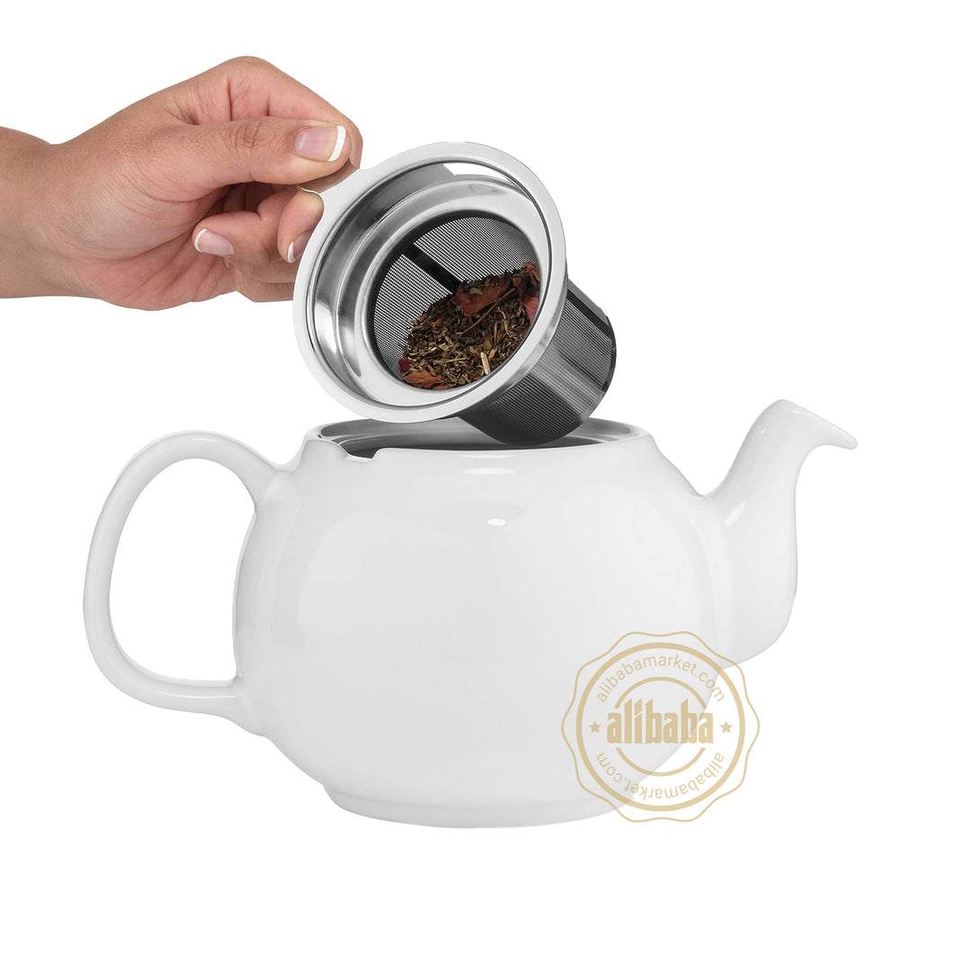 SAKI LARGE PORCELAIN TEAPOT W INFUSER WHITE - Altin Grocery Teapot Saki