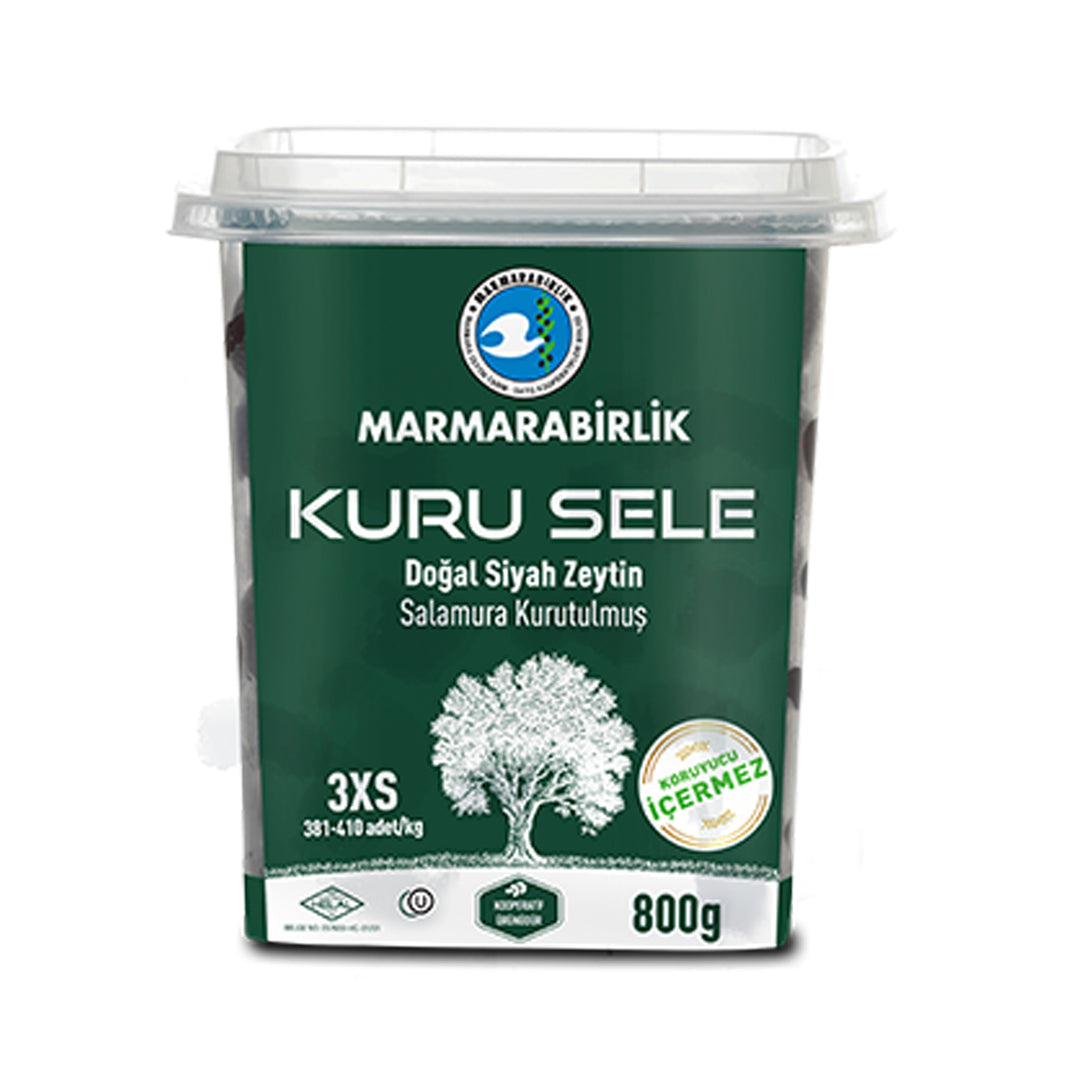MB GEMLIK BLACK OLIVES 3XS KURU SELE (DRIED SELE) 381-410 800GR PLASTIC - Altin Grocery Olive Marmarabirlik