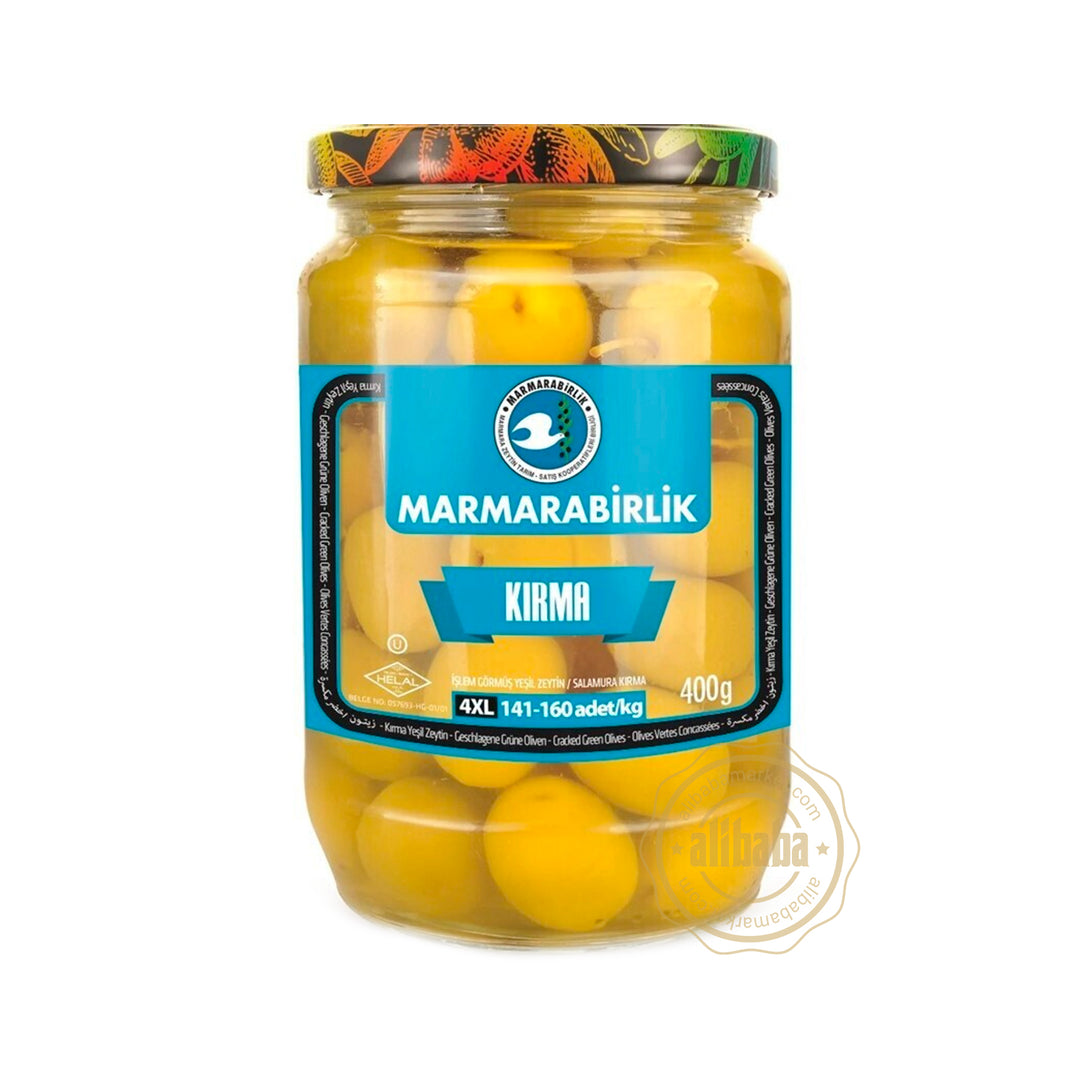MB GREEN OLIVES CRACKED 3XL 400GR GLASS - Altin Grocery Olive Marmarabirlik