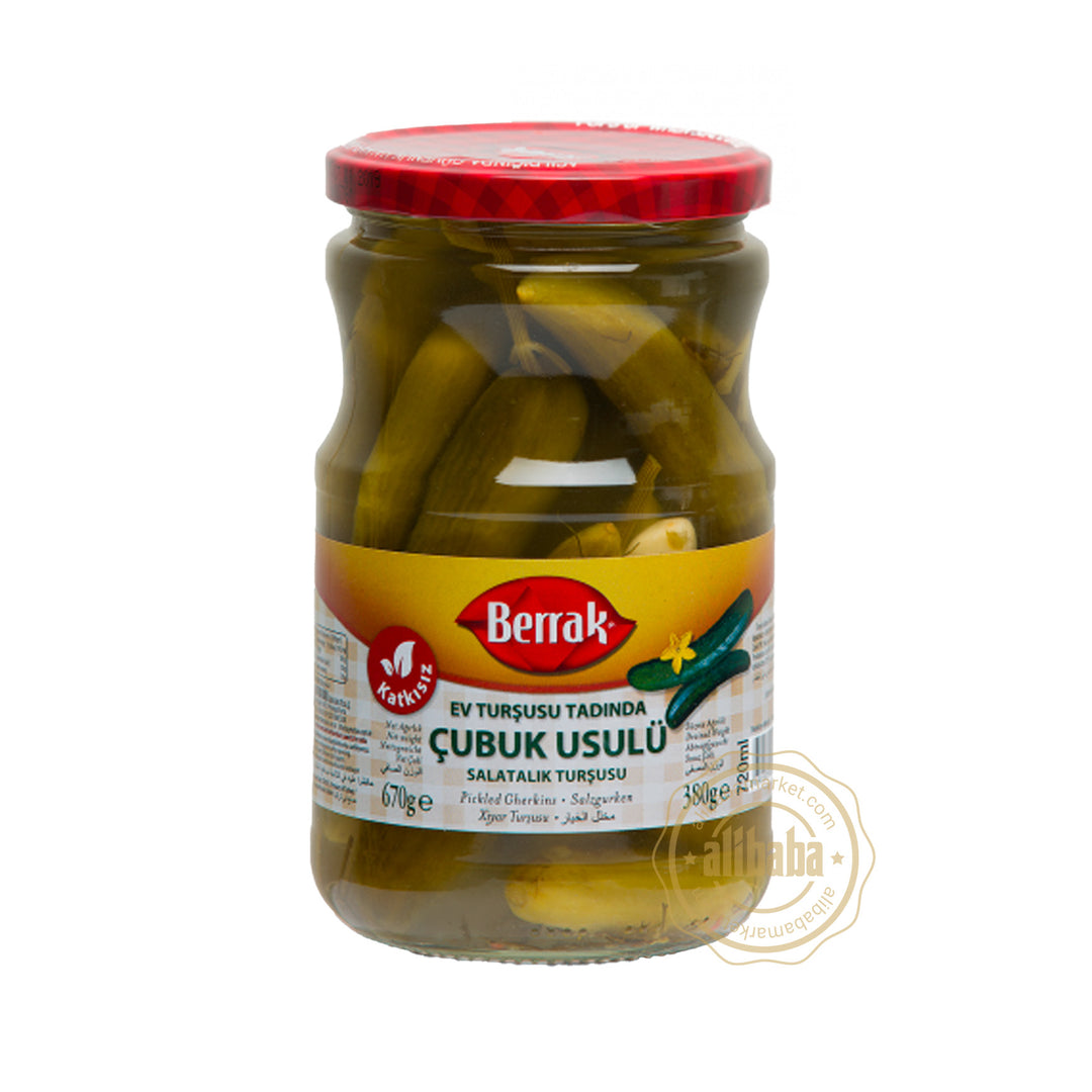 BERRAK GHERKIN SMOOTH PICKLES 670ML GLASS