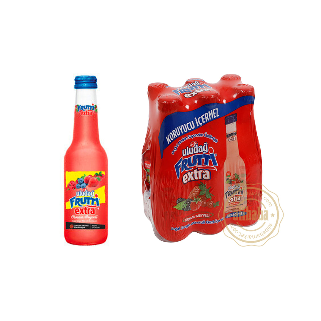 ULUDAG FRUTTI EXTRA MINERAL WATER w FOREST FRUIT 250ML GLASS X 6