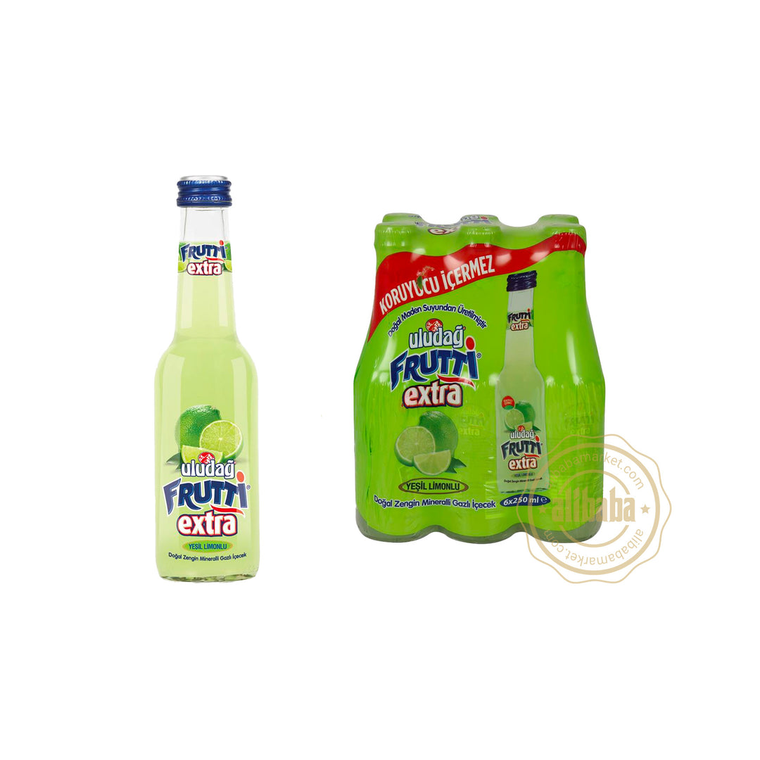 ULUDAG FRUTTI EXTRA MINERAL WATER w GREEN LEMON 250ML GLASS