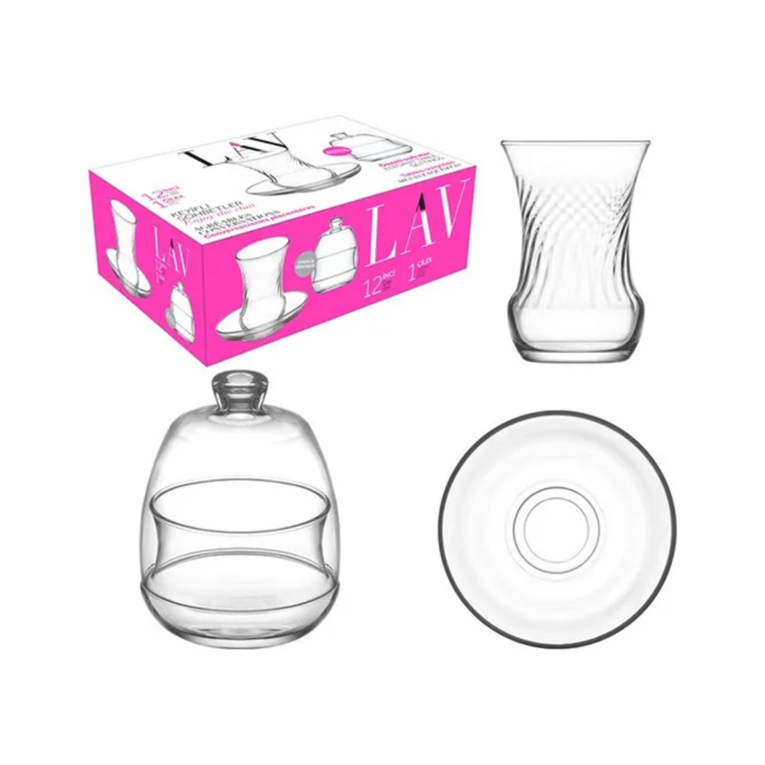 LAV TEA SET INCI & CANDY BOWL 13 PCS - Altin Grocery Glassware Lav