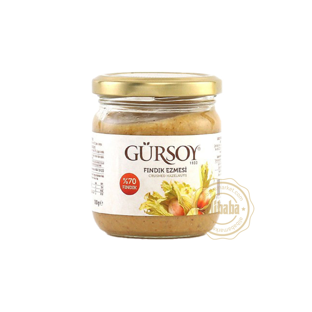 GURSOY CRUNCHY HAZELNUT SPREAD (70%) - GLASS JAR 180G - Altin Grocery Spread Gursoy