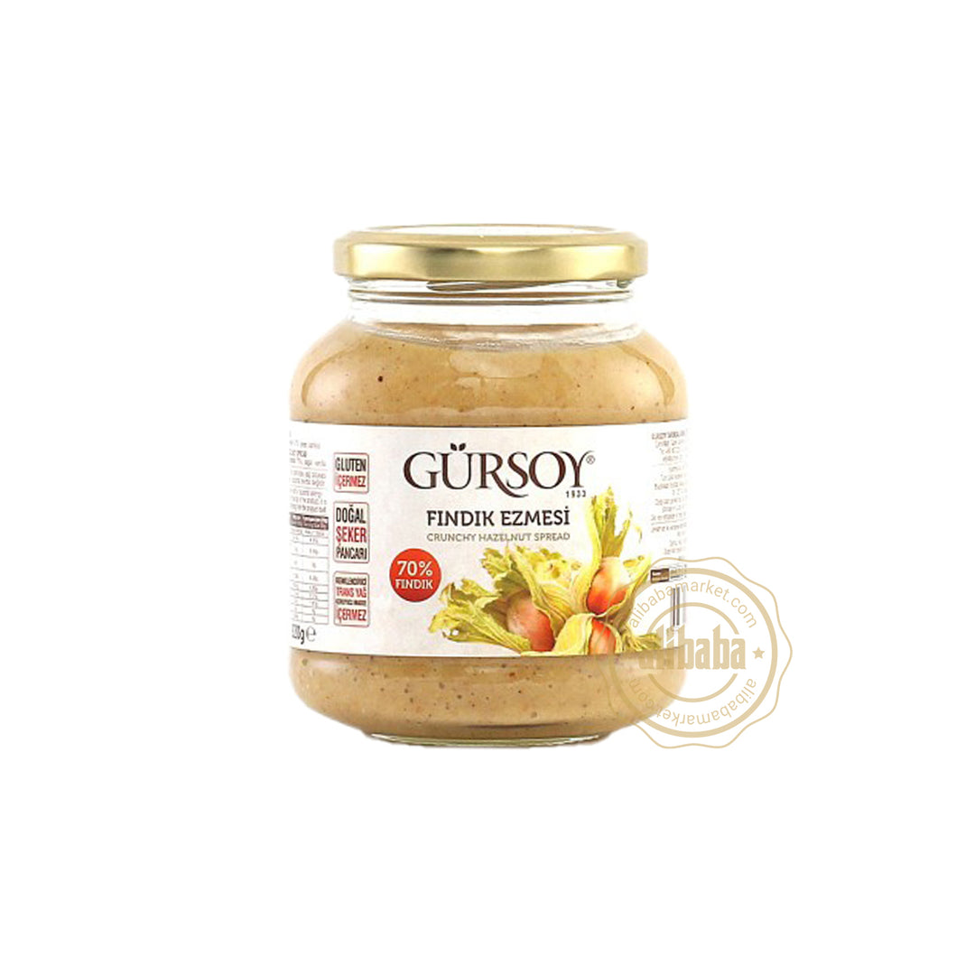 GURSOY CRUNCHY HAZELNUT SPREAD (70%) - GLASS JAR 320G - Altin Grocery Spread Gursoy