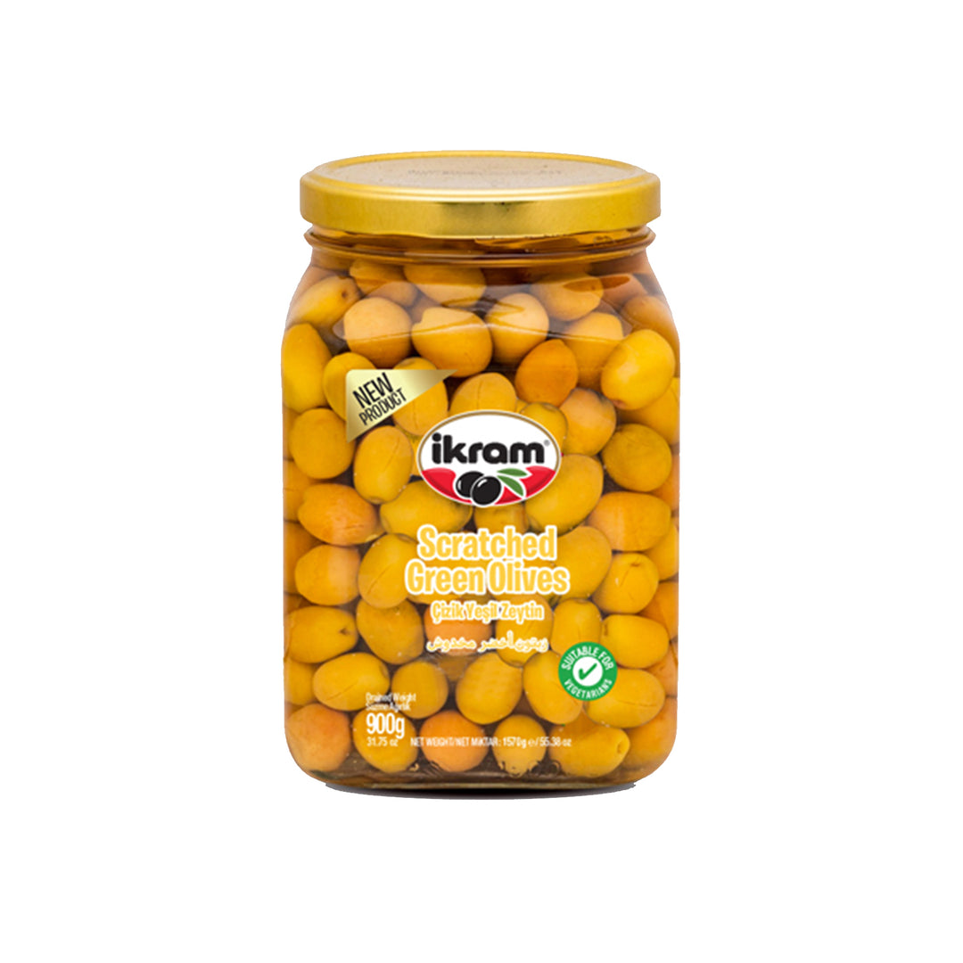 IKRAM GREEN OLIVES SCRATCHED 900G - Altin Grocery Olive Ikram