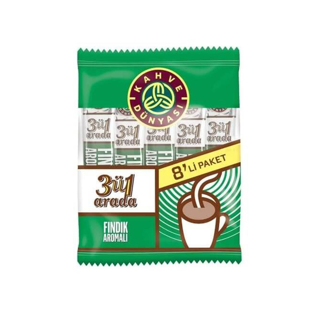 KAHVE DUNYASI 3 IN 1 HAZELNUT COFFEE (BAG) 8X18G - Altin Grocery Coffee Kahve Dunyasi