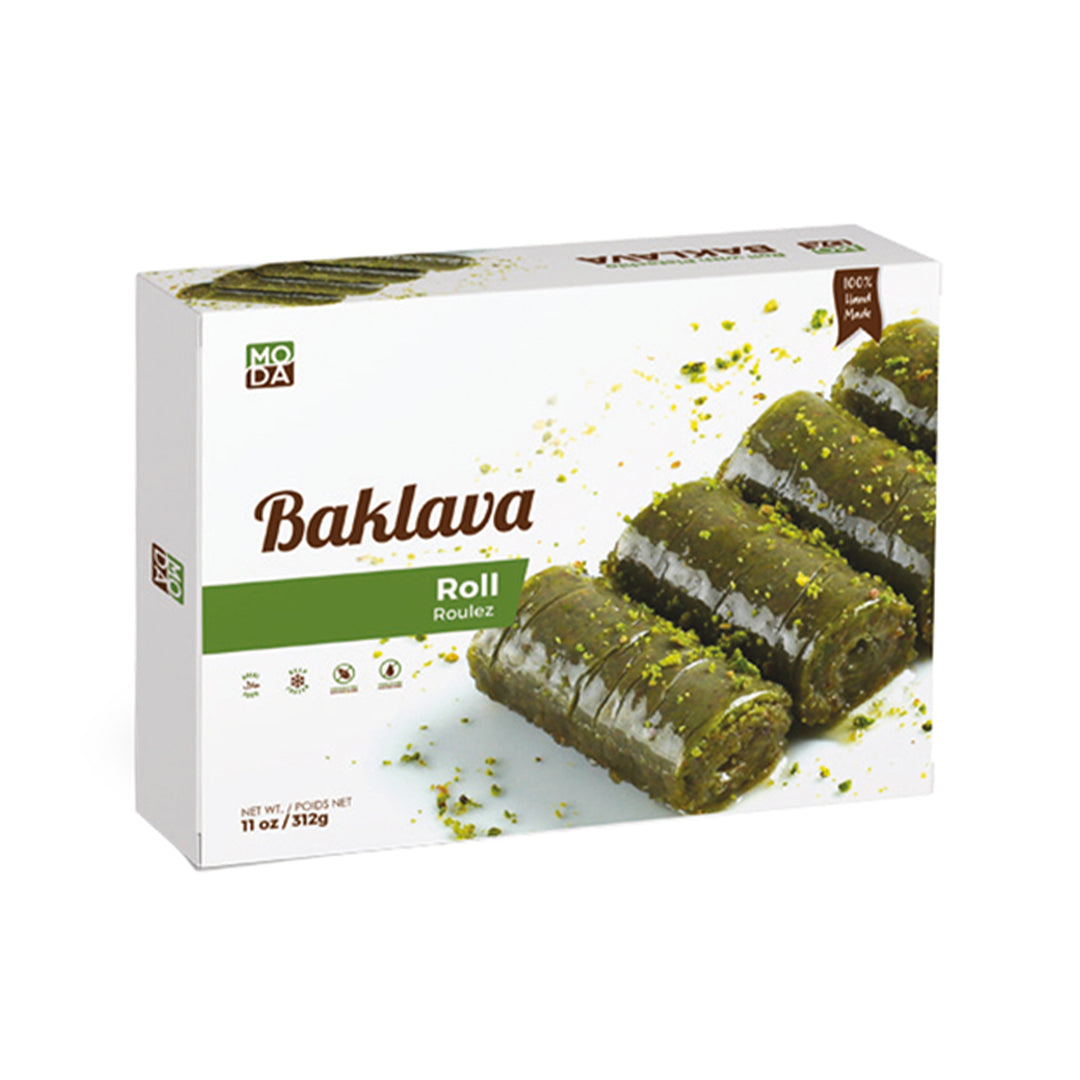 MODA BAKLAVA ROLL PISTACHIO GIFT PACK 11OZ (12PCS) - Altin Grocery Baklava Moda
