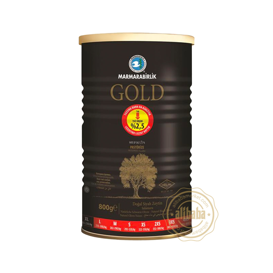 MB GEMLIK BLACK OLIVES GOLD XL %2.5 SALTY 800GR CAN - Altin Grocery Olive Marmarabirlik