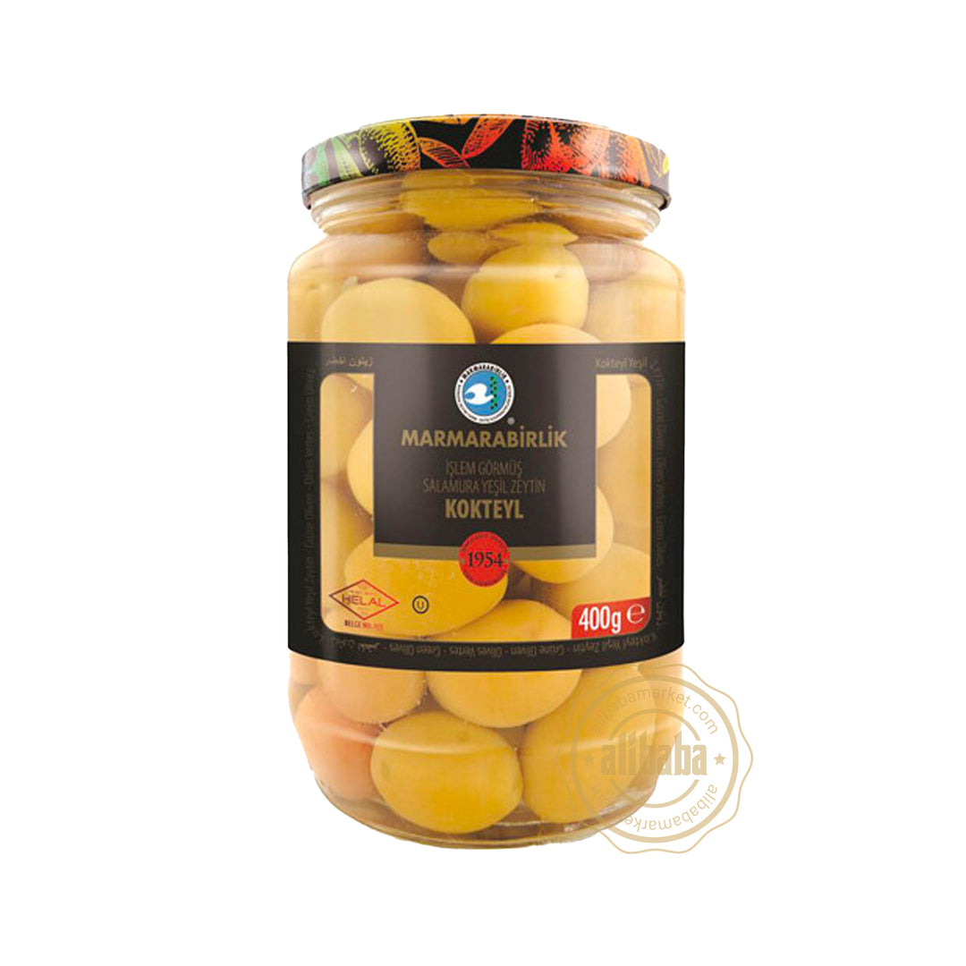 MB GREEN OLIVES 4XL WHOLE KOKTEYL 400GR GLASS - Altin Grocery Olive Marmarabirlik