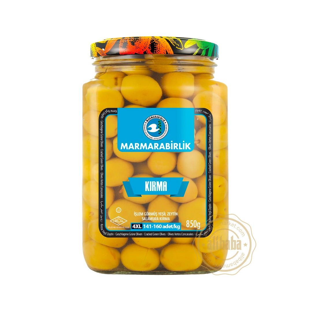 MB GREEN OLIVES 3XL CRACKED (141-160) 850GR GLASS - Altin Grocery Olive Marmarabirlik