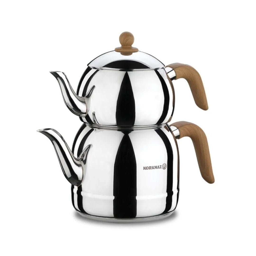 KORKMAZ RETRO TEA POT SET WOODEN A196 1.2 LT - 2.5 LT - Altin Grocery Teapot Korkmaz
