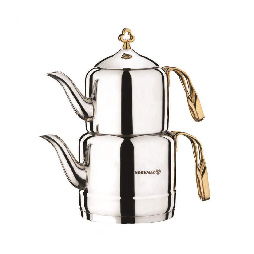 KORKMAZ CINTEMANI TEA POT SET - GOLD 1.1 LT - 2.0 LT - Altin Grocery Teapot Korkmaz