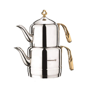 KORKMAZ CINTEMANI TEA POT SET - GOLD 1.1 LT - 2.0 LT - Altin Grocery Teapot Korkmaz