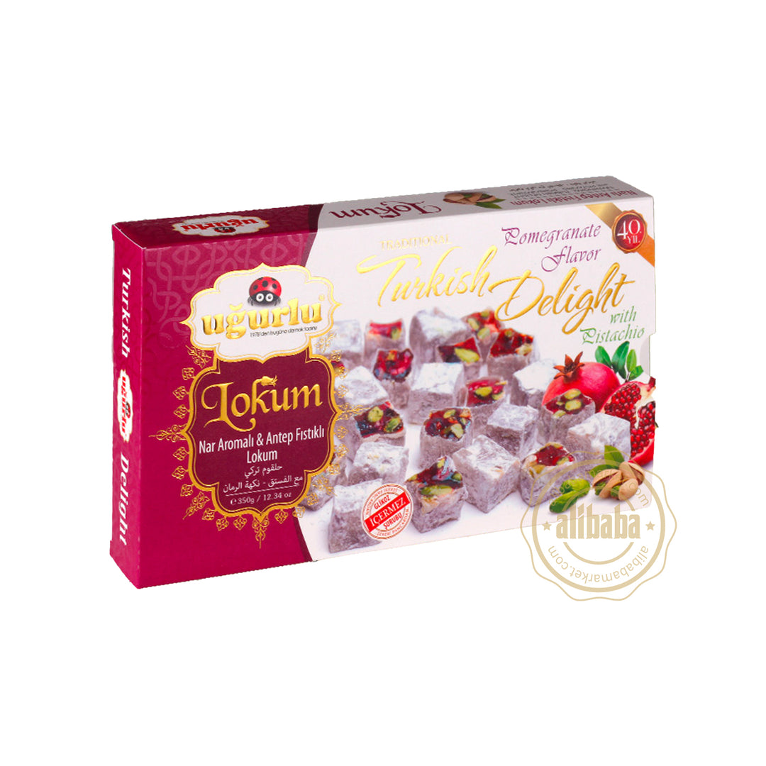 UGURLU POMEGRANATE FL W PISTACHIO TURKISH DELIGHT 350GR (KOD 357) - Altin Grocery Turkish Delight Ugurlu