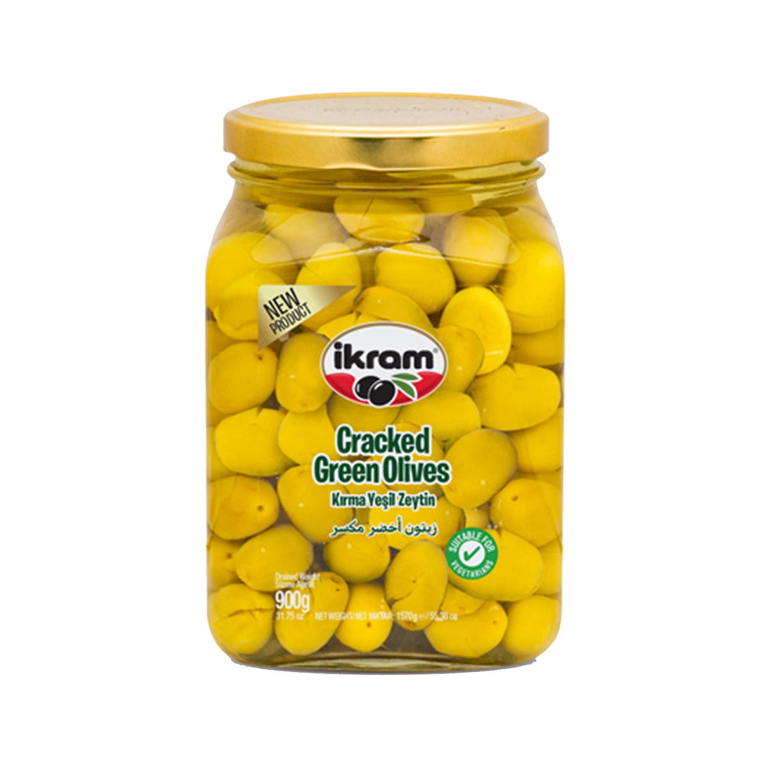 IKRAM GREEN OLIVES CRACKED 900G - Altin Grocery Olive Ikram
